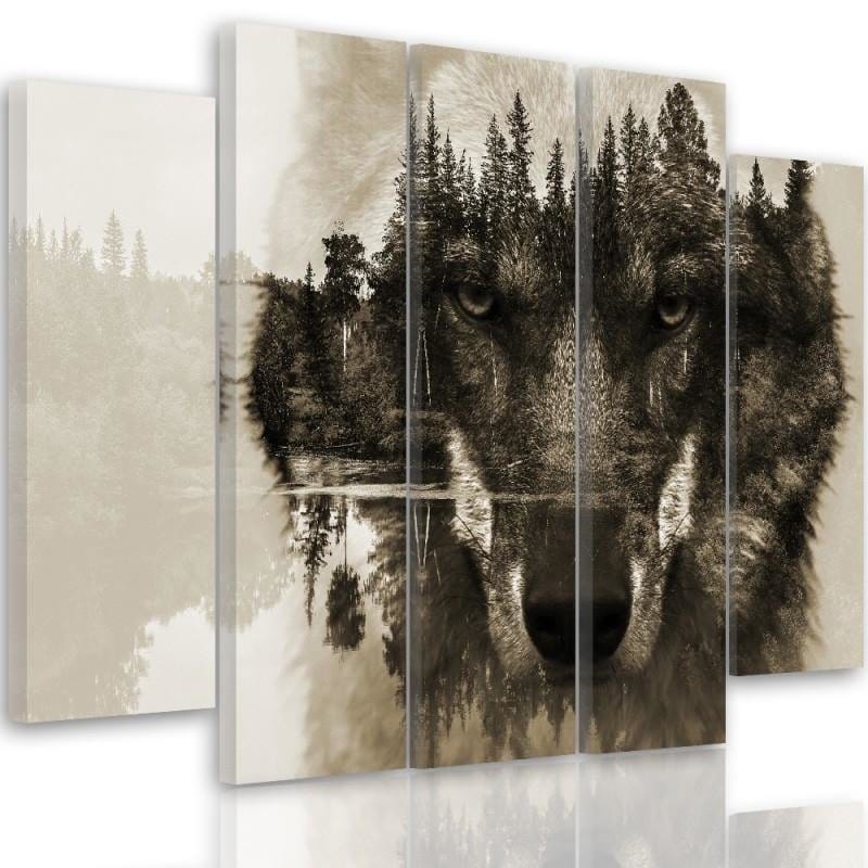 Kanva no 5 daļām - Type B, The Wolf Forest Background - Brown Home Trends DECO