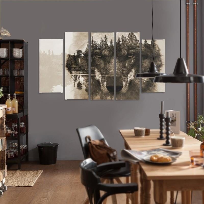 Kanva no 5 daļām - Type B, The Wolf Forest Background - Brown Home Trends DECO