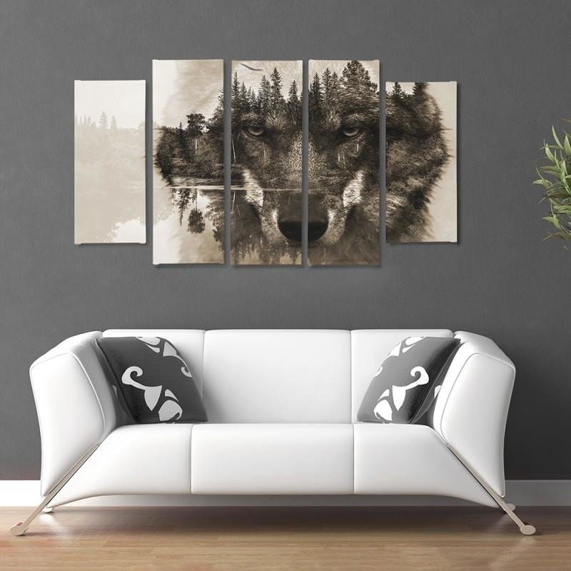 Kanva no 5 daļām - Type B, The Wolf Forest Background - Brown Home Trends DECO