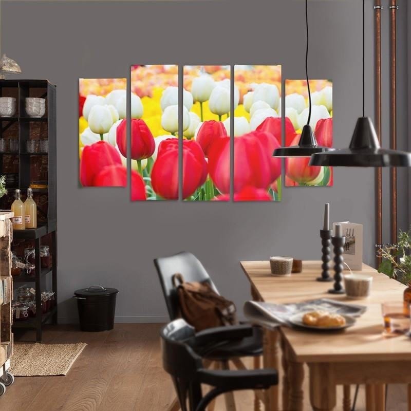 Kanva no 5 daļām - Type B, White And Red Tulips Home Trends DECO