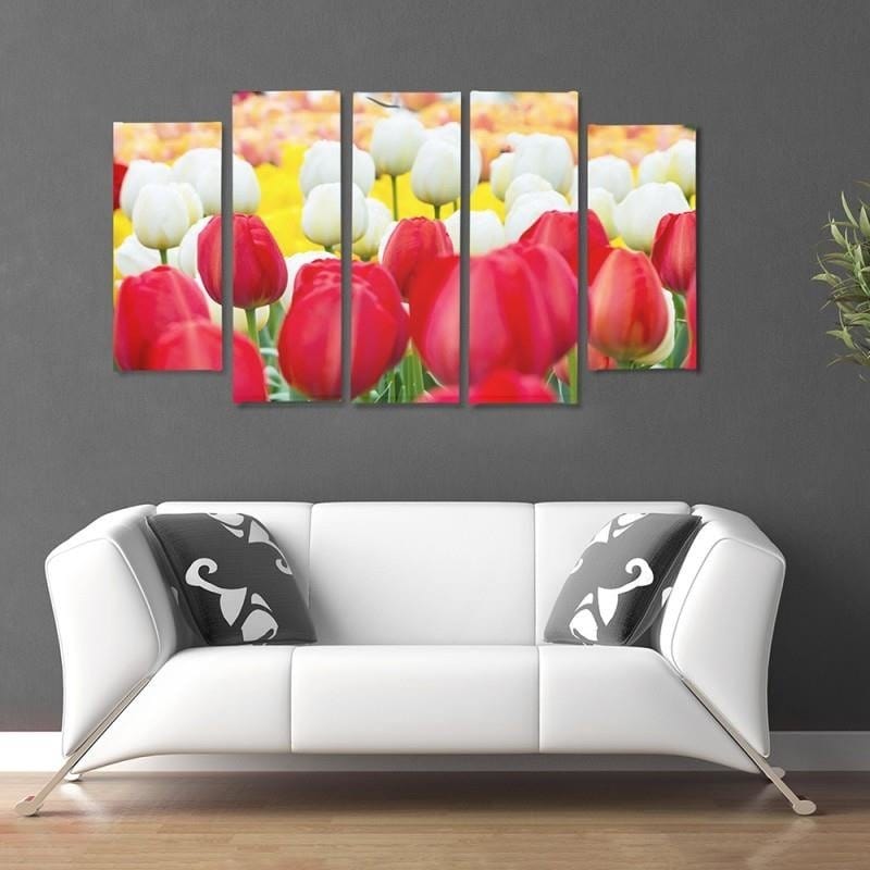 Kanva no 5 daļām - Type B, White And Red Tulips Home Trends DECO