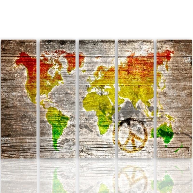 Kanva no 5 daļām - Type C, Color Pacifist World Map Home Trends DECO