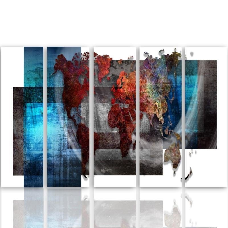 Kanva no 5 daļām - Type C, Composition With A World Map Home Trends DECO