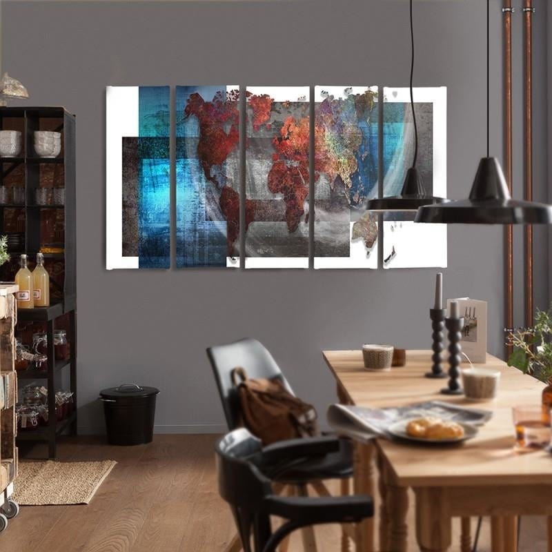Kanva no 5 daļām - Type C, Composition With A World Map Home Trends DECO