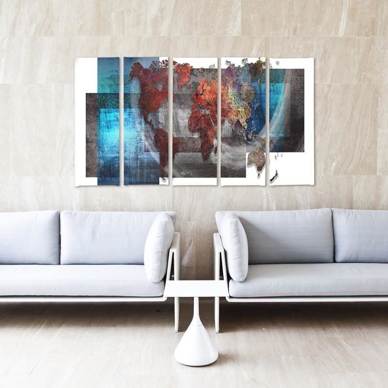 Kanva no 5 daļām - Type C, Composition With A World Map Home Trends DECO