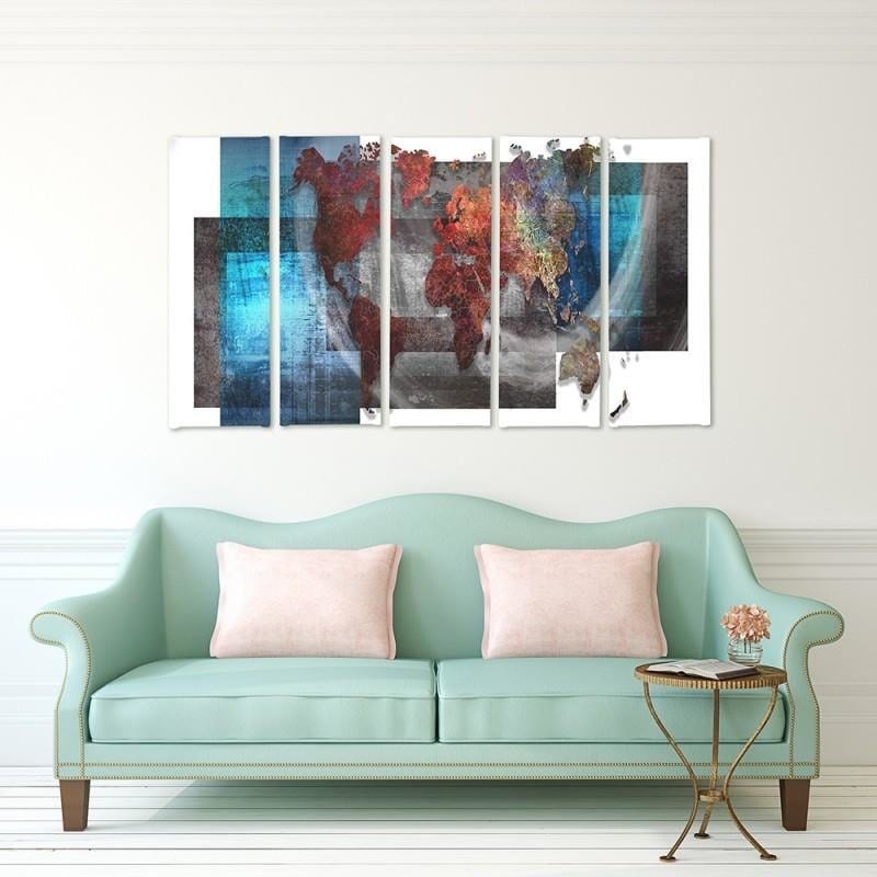 Kanva no 5 daļām - Type C, Composition With A World Map Home Trends DECO