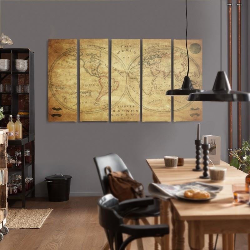 Kanva no 5 daļām - Type C, Historic Map Of The World Home Trends DECO
