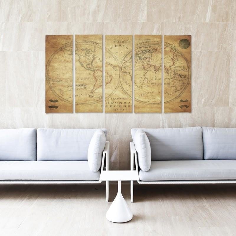Kanva no 5 daļām - Type C, Historic Map Of The World Home Trends DECO