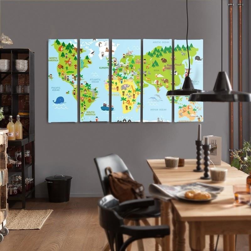 Kanva no 5 daļām - Type C, Illustrated Map Of The World Home Trends DECO