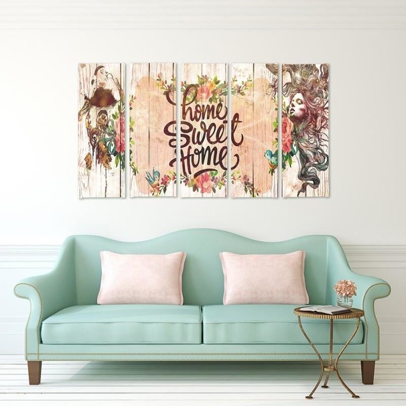Kanva no 5 daļām - Type C, Inscription Home Sweet Home Home Trends DECO
