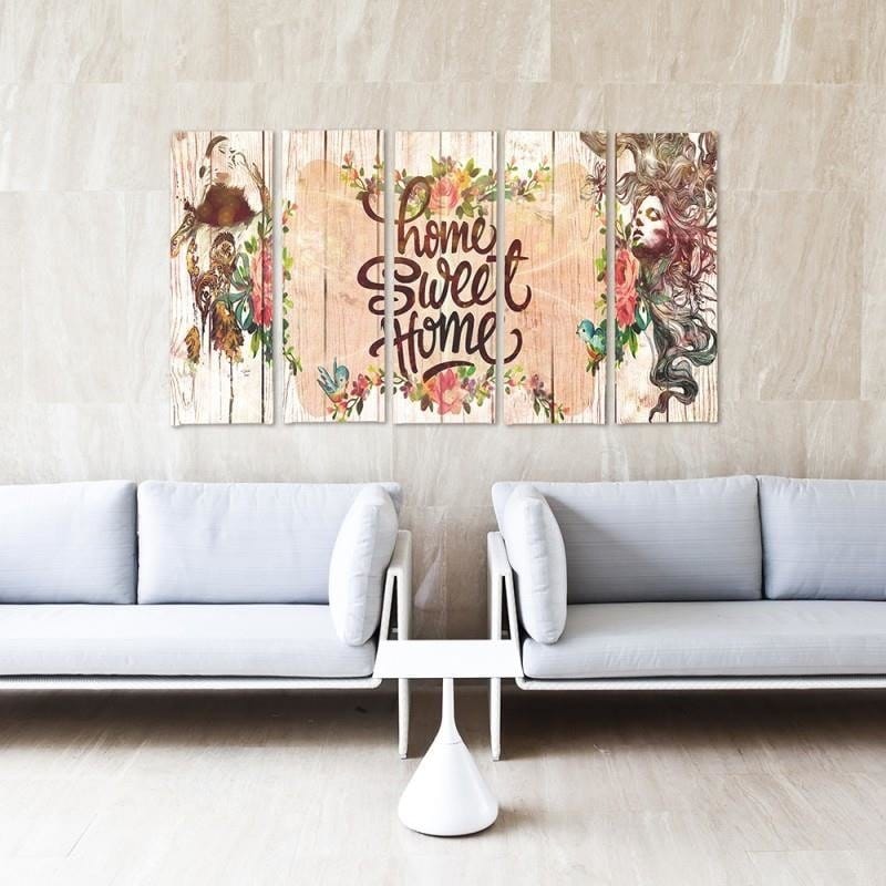 Kanva no 5 daļām - Type C, Inscription Home Sweet Home Home Trends DECO