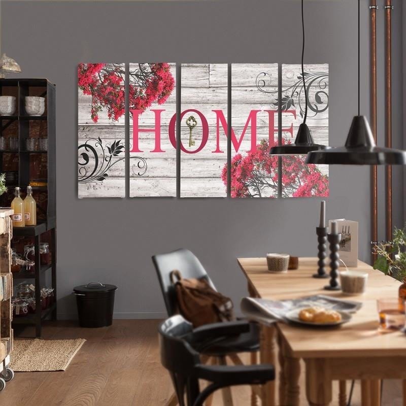 Kanva no 5 daļām - Type C, Inscription Home With Flowers 2 Home Trends DECO