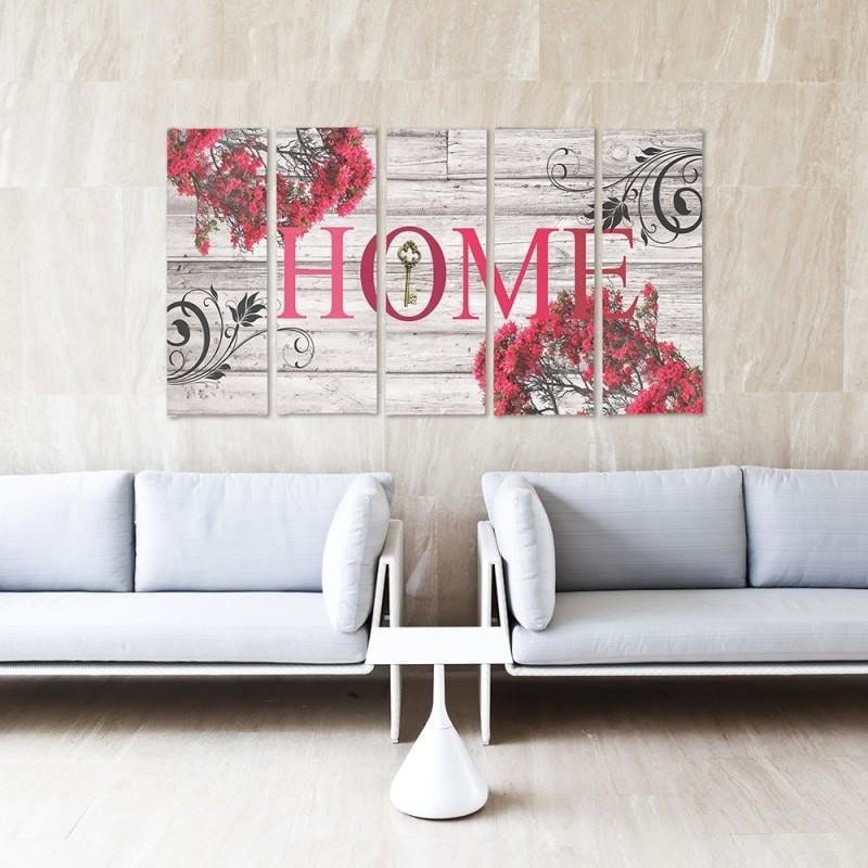 Kanva no 5 daļām - Type C, Inscription Home With Flowers 2 Home Trends DECO