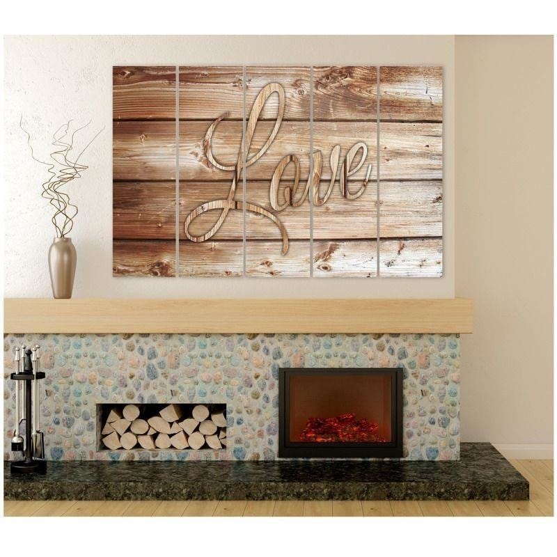 Kanva no 5 daļām - Type C, Inscription Love On Brown Boards Home Trends DECO