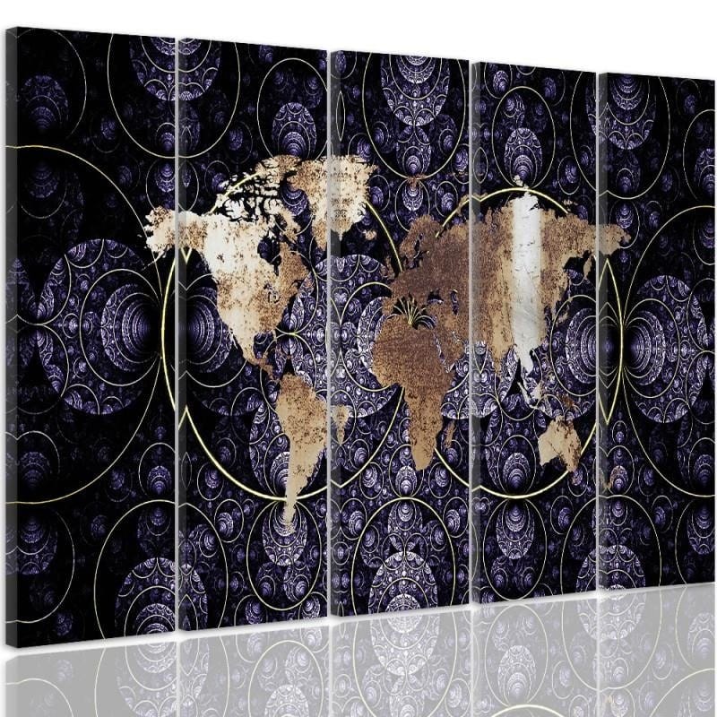 Kanva no 5 daļām - Type C, Map Of The World - Abstraction Home Trends DECO