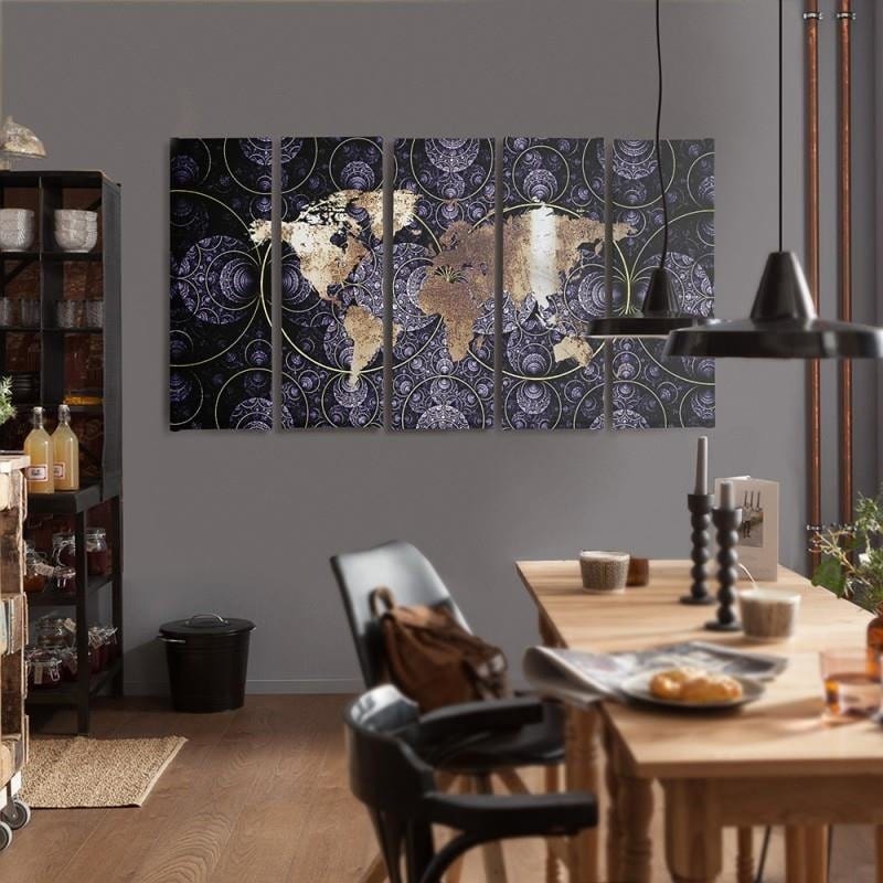 Kanva no 5 daļām - Type C, Map Of The World - Abstraction Home Trends DECO