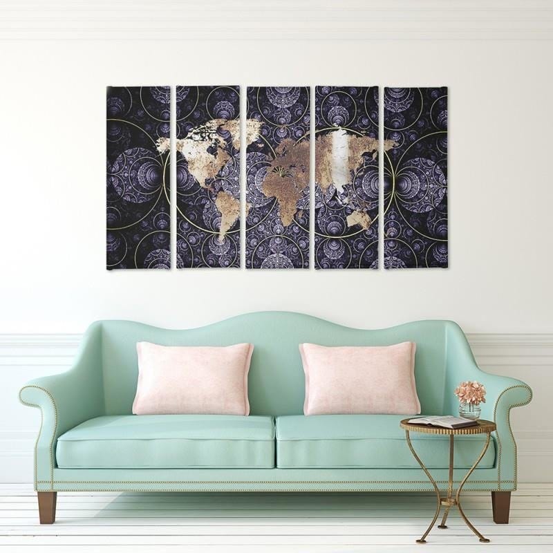 Kanva no 5 daļām - Type C, Map Of The World - Abstraction Home Trends DECO