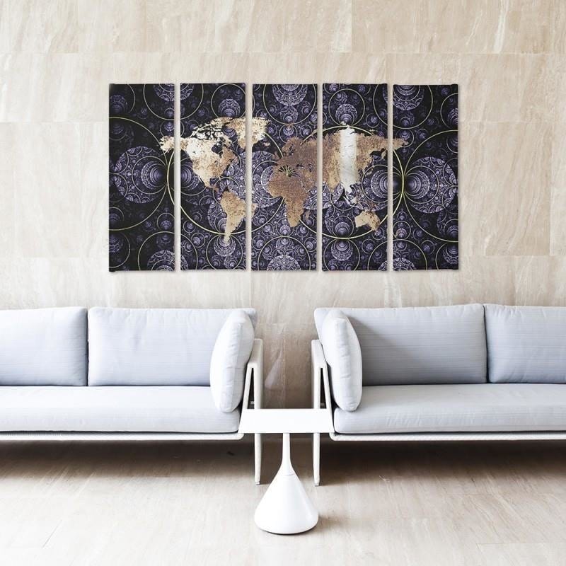 Kanva no 5 daļām - Type C, Map Of The World - Abstraction Home Trends DECO