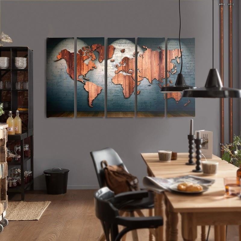 Kanva no 5 daļām - Type C, Map Of The World - Boards Home Trends DECO