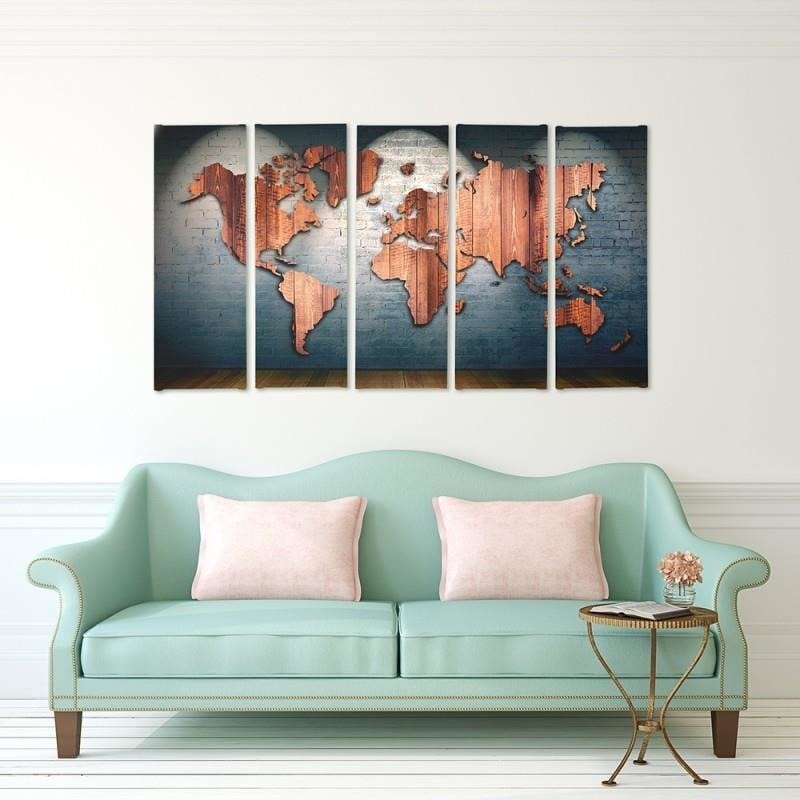 Kanva no 5 daļām - Type C, Map Of The World - Boards Home Trends DECO
