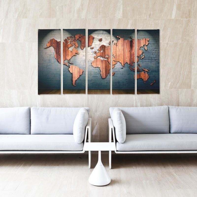Kanva no 5 daļām - Type C, Map Of The World - Boards Home Trends DECO