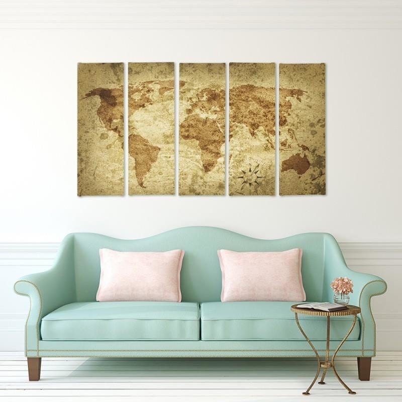 Kanva no 5 daļām - Type C, Old World Map 2 Home Trends DECO