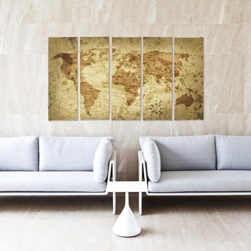 Kanva no 5 daļām - Type C, Old World Map 2 Home Trends DECO