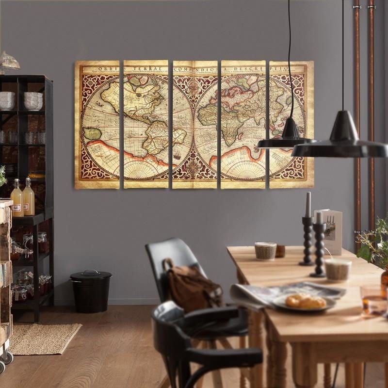 Kanva no 5 daļām - Type C, Old World Map Home Trends DECO