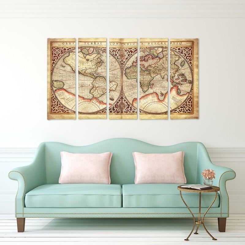 Kanva no 5 daļām - Type C, Old World Map Home Trends DECO