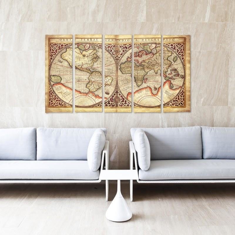 Kanva no 5 daļām - Type C, Old World Map Home Trends DECO