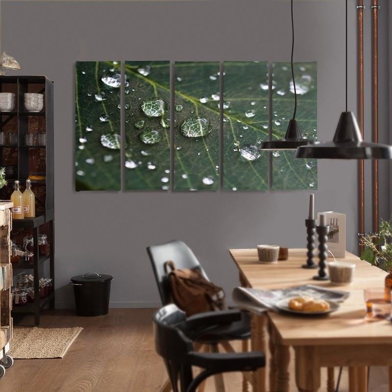 Kanva no 5 daļām - Type C, Rain Drops On A Leaf Home Trends DECO