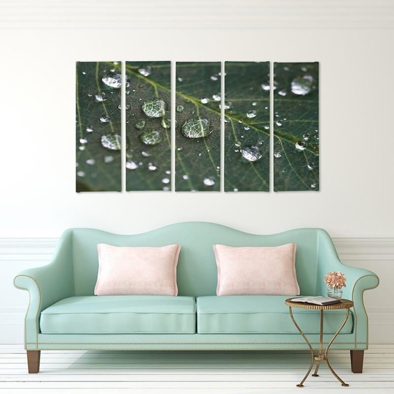 Kanva no 5 daļām - Type C, Rain Drops On A Leaf Home Trends DECO