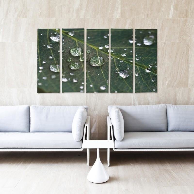 Kanva no 5 daļām - Type C, Rain Drops On A Leaf Home Trends DECO