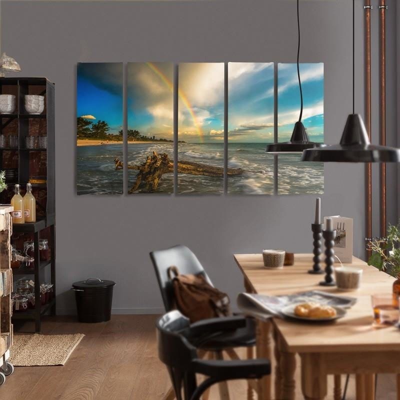 Kanva no 5 daļām - Type C, Rainbow Over The Beach Home Trends DECO