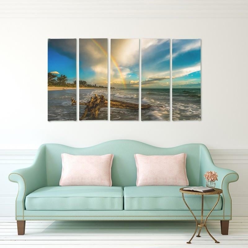 Kanva no 5 daļām - Type C, Rainbow Over The Beach Home Trends DECO