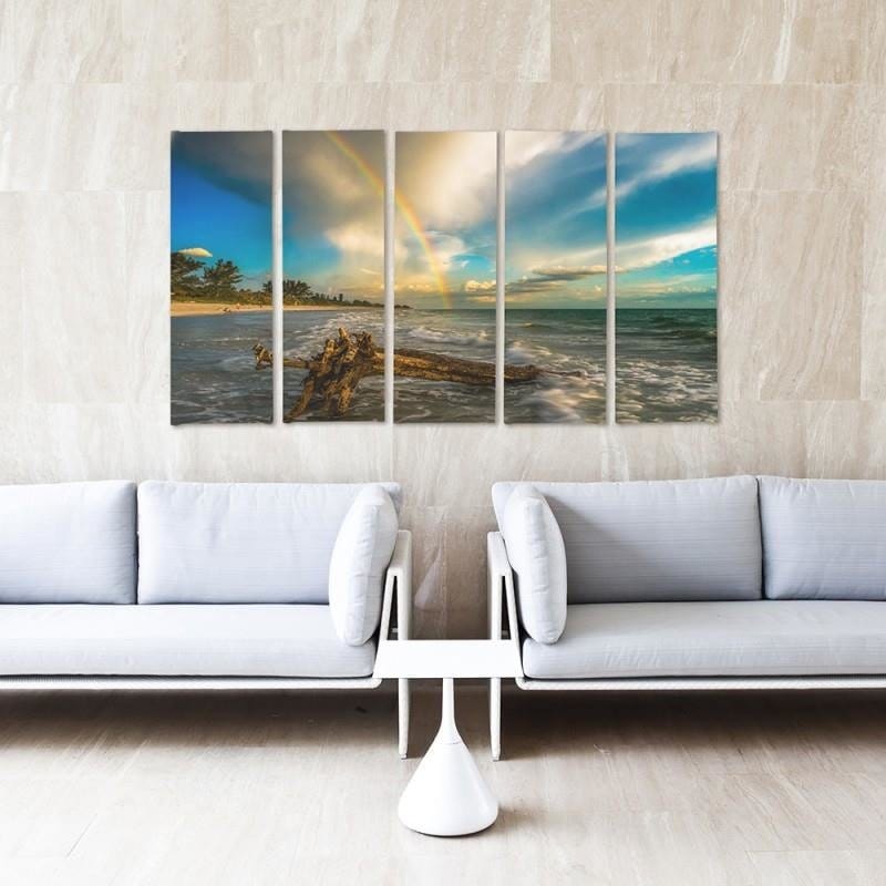Kanva no 5 daļām - Type C, Rainbow Over The Beach Home Trends DECO