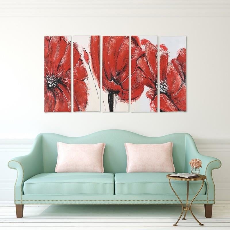 Kanva no 5 daļām - Type C, Red Flowers Home Trends DECO