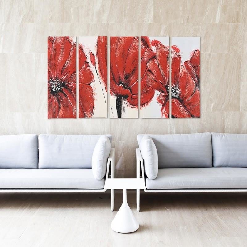 Kanva no 5 daļām - Type C, Red Flowers Home Trends DECO