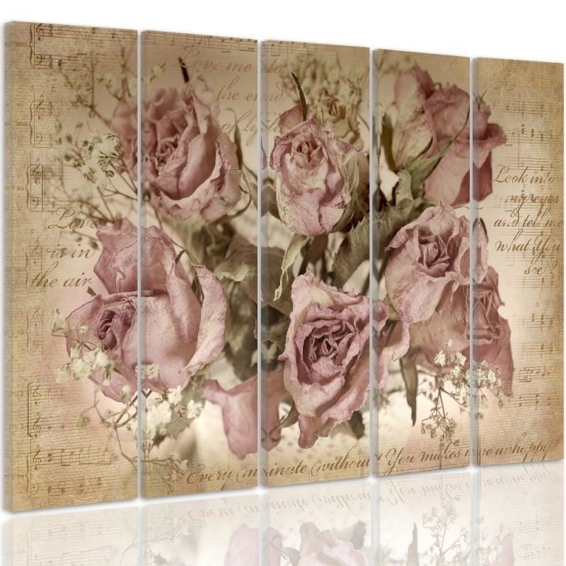Kanva no 5 daļām - Type C, Roses On The Background Of Musical Notation Home Trends DECO