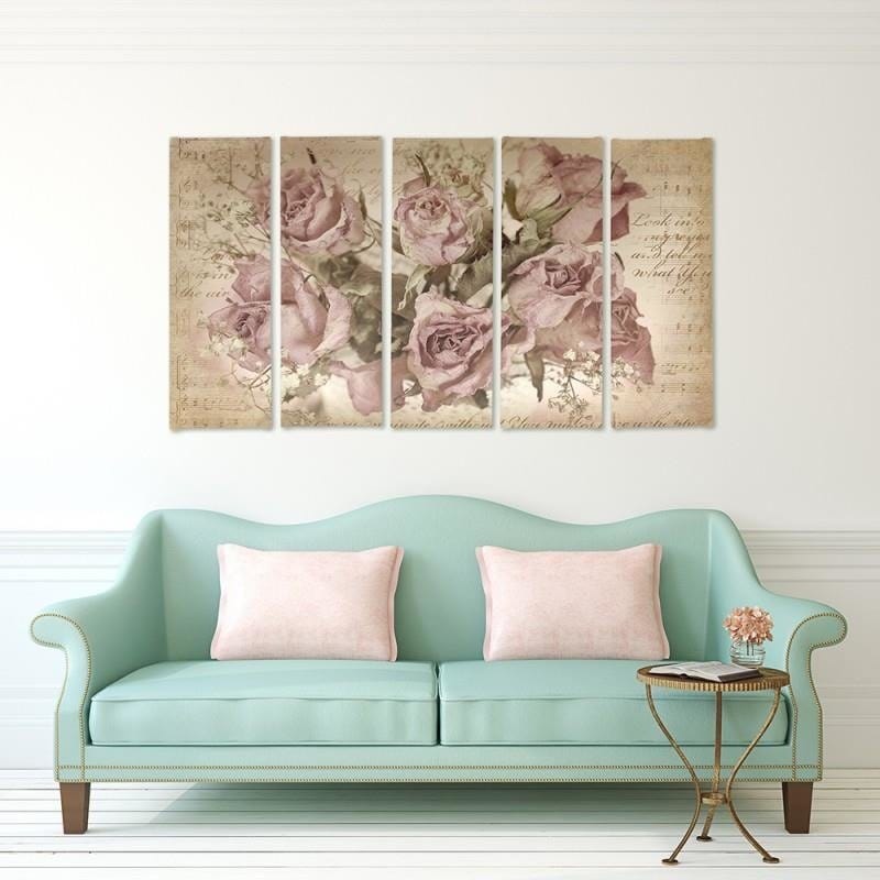 Kanva no 5 daļām - Type C, Roses On The Background Of Musical Notation Home Trends DECO