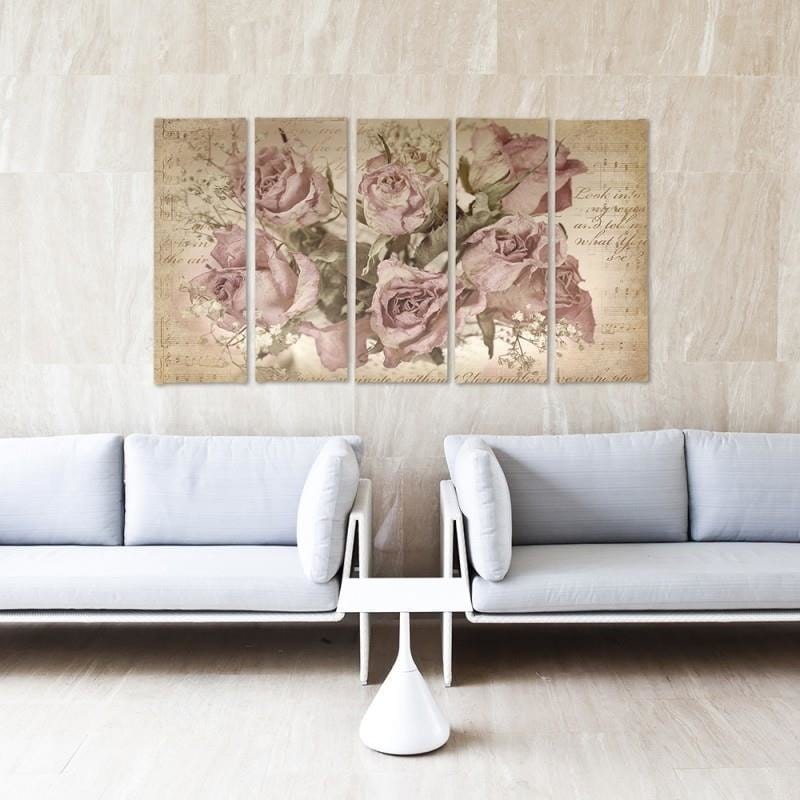 Kanva no 5 daļām - Type C, Roses On The Background Of Musical Notation Home Trends DECO