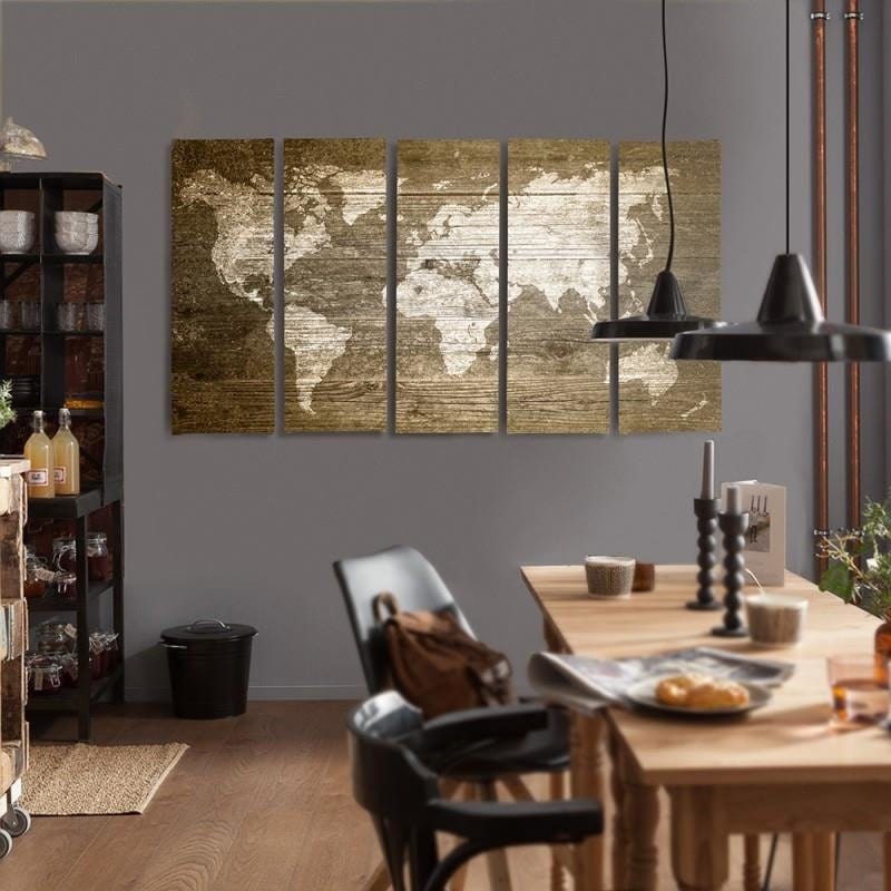 Kanva no 5 daļām - Type C, Rustic World Map Home Trends DECO
