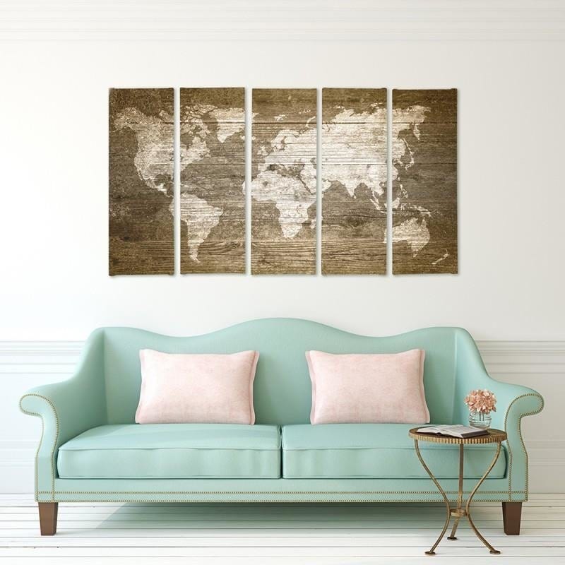 Kanva no 5 daļām - Type C, Rustic World Map Home Trends DECO