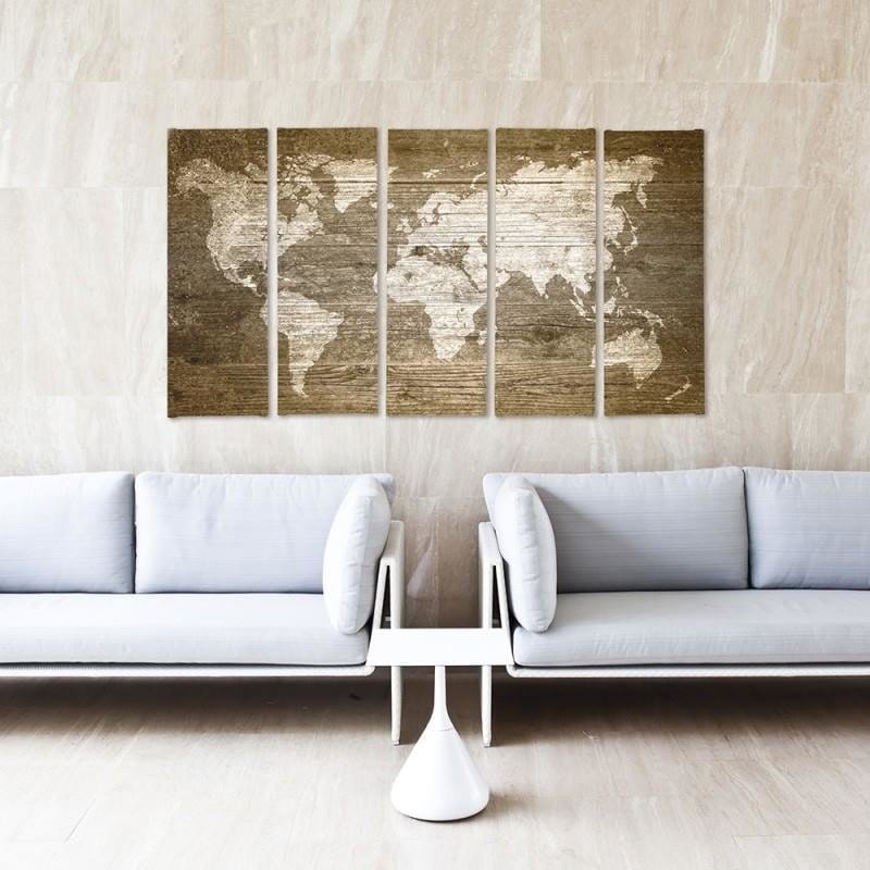 Kanva no 5 daļām - Type C, Rustic World Map Home Trends DECO