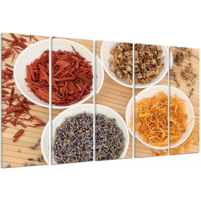 Kanva no 5 daļām - Type C, Spices In White Bowls Home Trends DECO