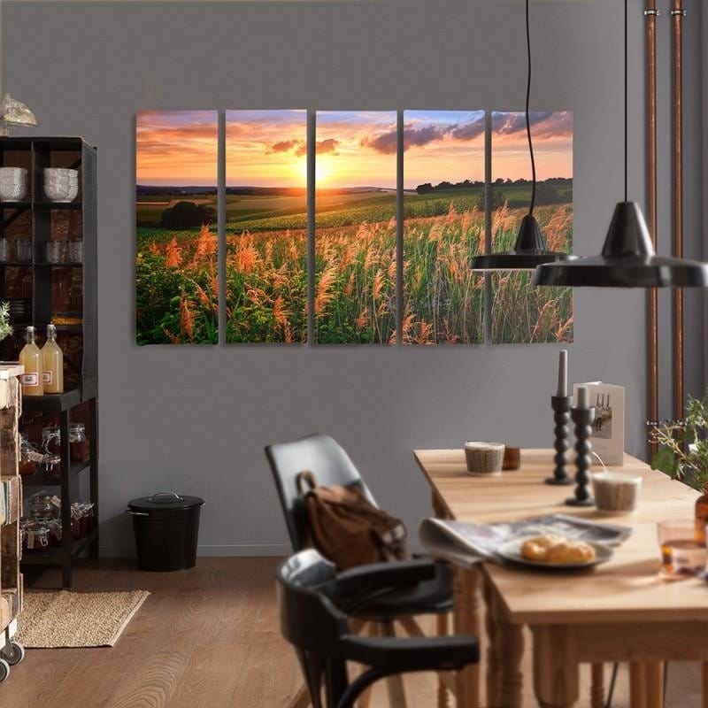 Kanva no 5 daļām - Type C, Sunset Over The Fields Home Trends DECO
