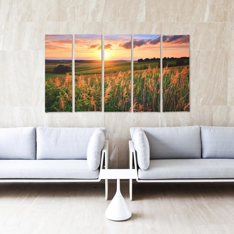 Kanva no 5 daļām - Type C, Sunset Over The Fields Home Trends DECO