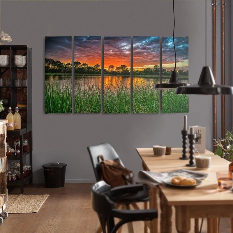 Kanva no 5 daļām - Type C, Sunset Over The Water 3 Home Trends DECO