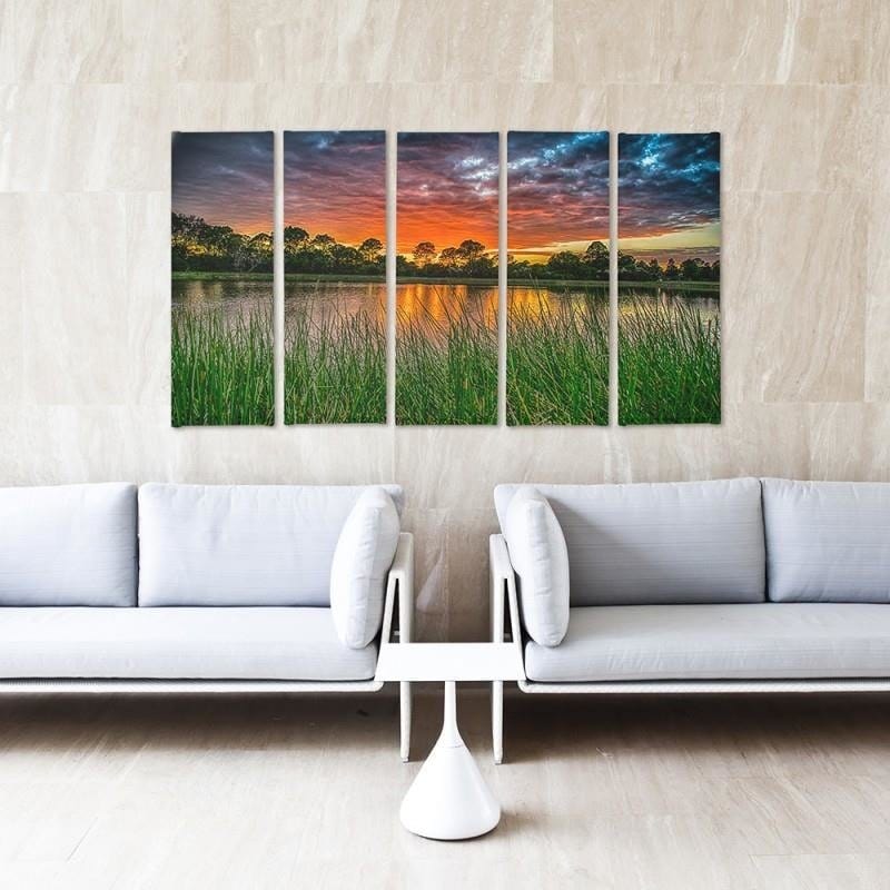 Kanva no 5 daļām - Type C, Sunset Over The Water 3 Home Trends DECO