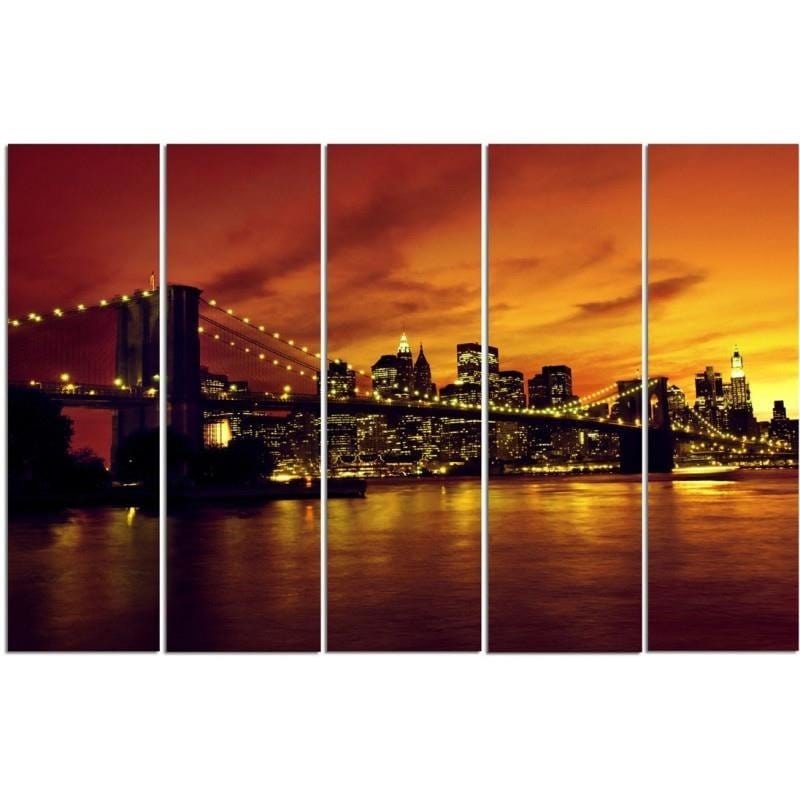 Kanva no 5 daļām - Type C, The Brooklyn Bridge And Manhattan At Sunset Home Trends DECO